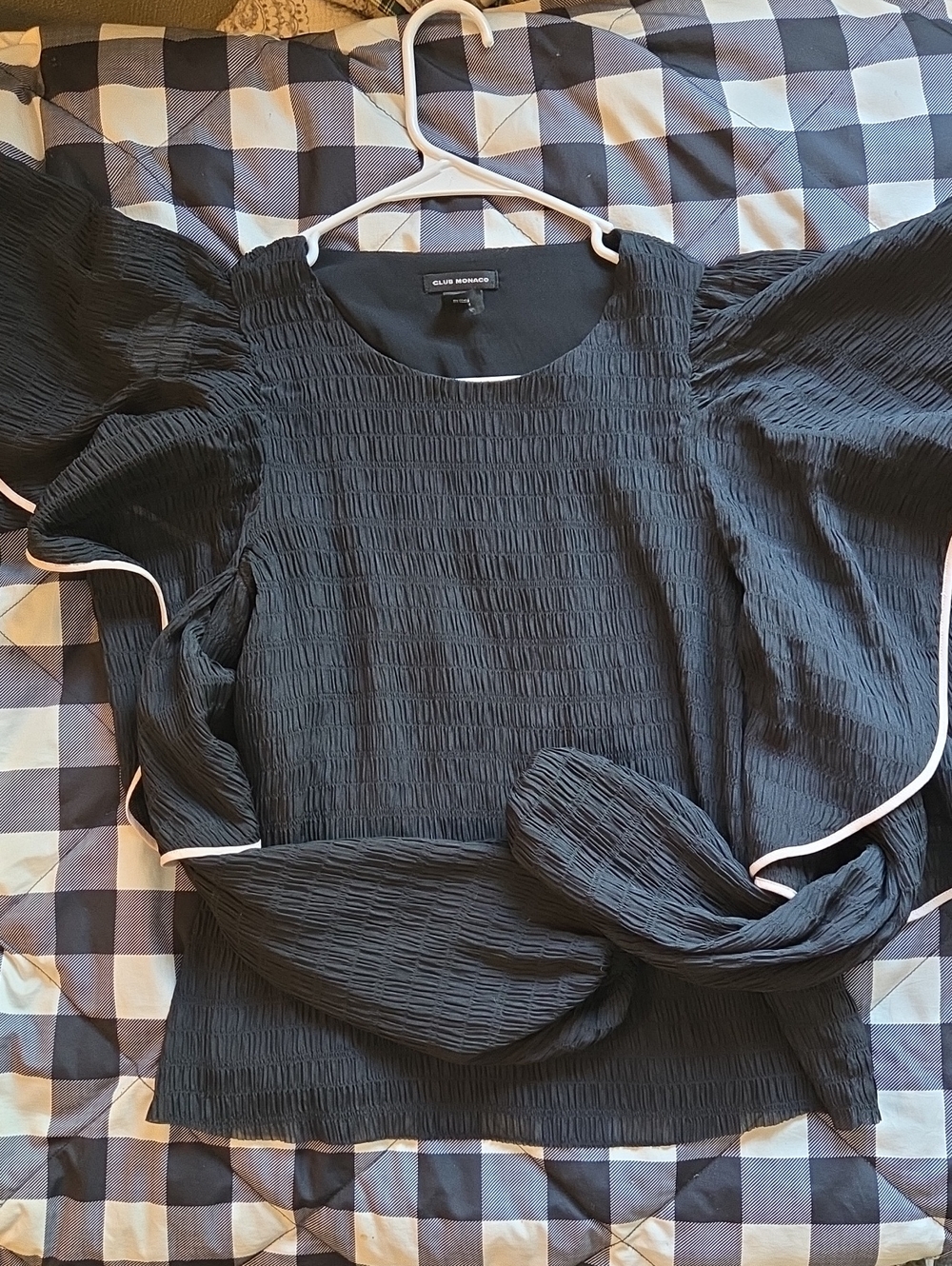 Club Monaco Black Women's Textured Top with Contrast Trim
